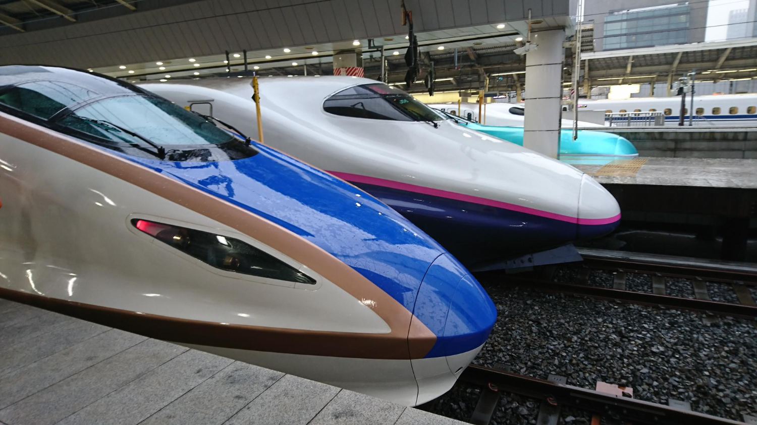Shinkansen bullet trains at platform